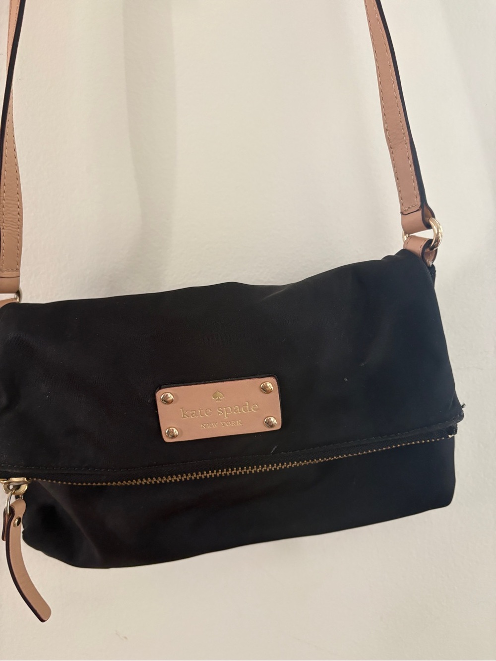 Kate Spade black nylon fold-over crossbody bag